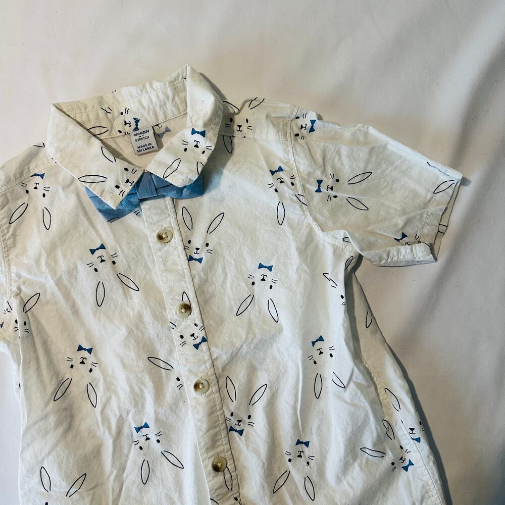Old Navy Easter Bunny Print Spring Short Button Down Top w/ Bow Tie Set Sz 4T